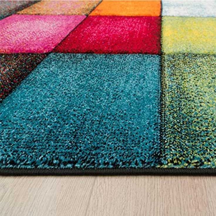 Paco Home Teppich Wohnzimmer Kinderzimmer Kurzflor Moderne 3D Optik Kariert Geometrische Muster, Grösse:80x150 cm, Farbe:Bunt 2 – Bild 4
