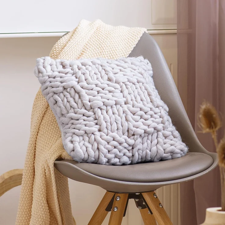 Kissenhülle "Grobstrick" beige, 40x40 cm, Rückseite in Samt Optik, Kissenbezug, Zierkissenbezug – Bild 5