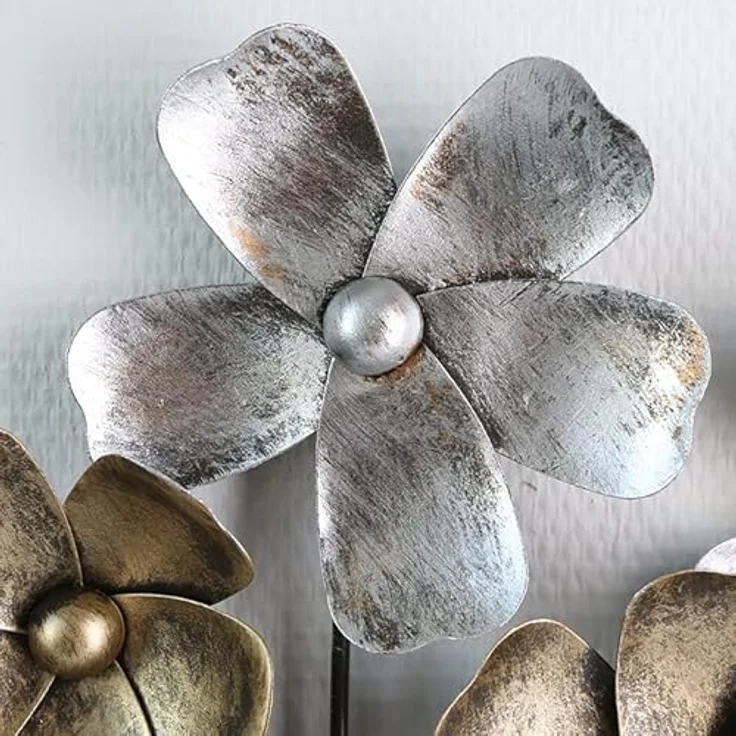 Casablanca 3D Metallbild Wanddeko Blumen und Blätter, moderne Wanddekoration in Braun, Gold und Creme, 58 x 89 cm – Bild 5