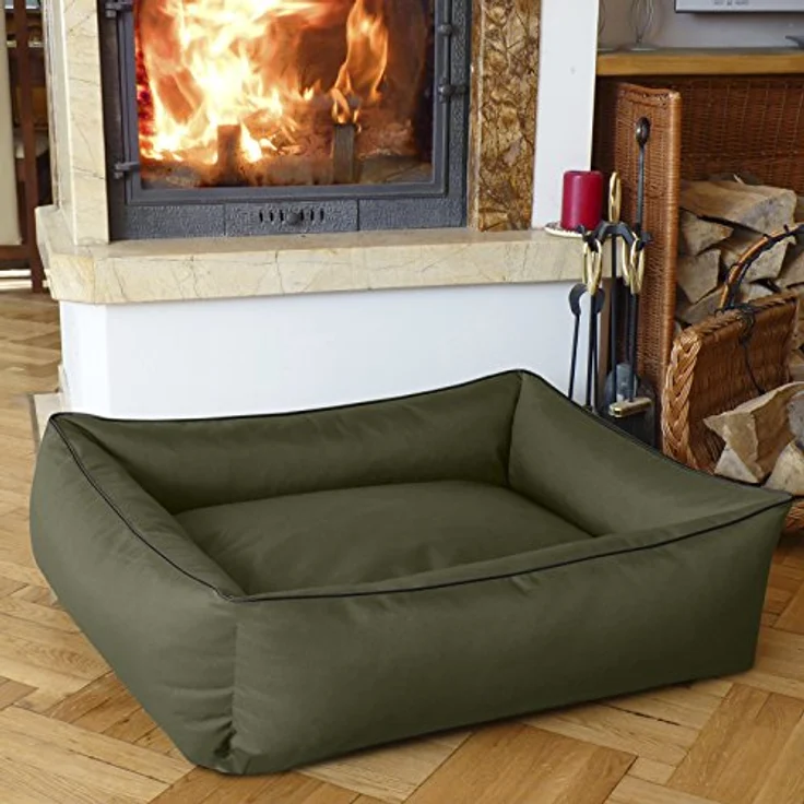 BedDog Hundebett MAX, großes Hundekörbchen aus Cordura, waschbares Hundebett mit Rand, Hundesofa vier-eckig (L) ca. 80x65x18cm, GREEN-TEA (grün) – Bild 5