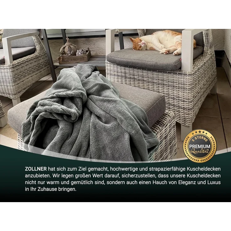 ZOLLNER Kuscheldecke, 220x240 cm, grau (taupe) – Bild 6