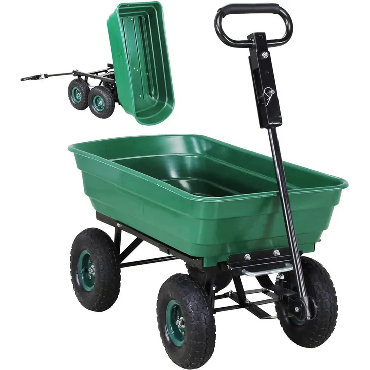 Miweba Bollerwagen Dumper mit Kippfunktion Handkarre Schubwagen Transport 300KG (Grün)