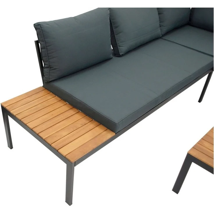DEGAMO Gartenlounge-Set RANGUN, Ecksofa 225x225 cm + Tisch, Stahl verzinkt + Akazie, Polster grau – Bild 3