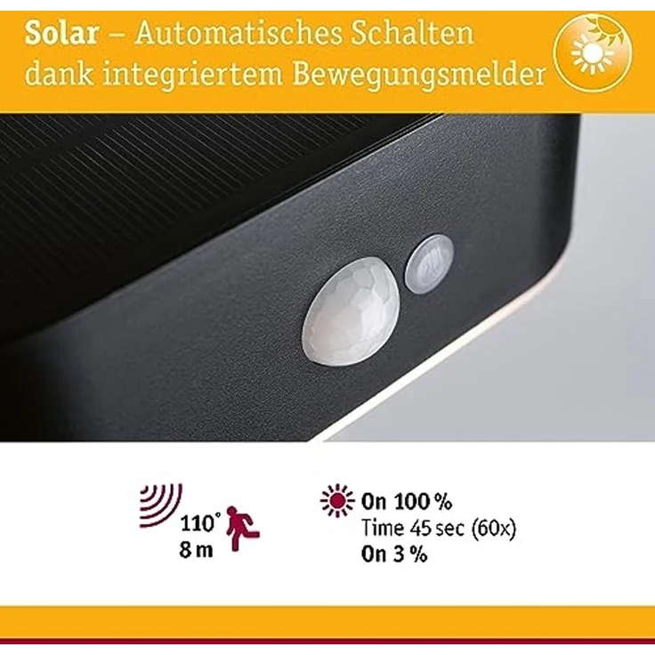 Paulmann 94571 Solar Outdoor Wandleuchte Adya IP44 3000K Bewegungsmelder – Bild 4
