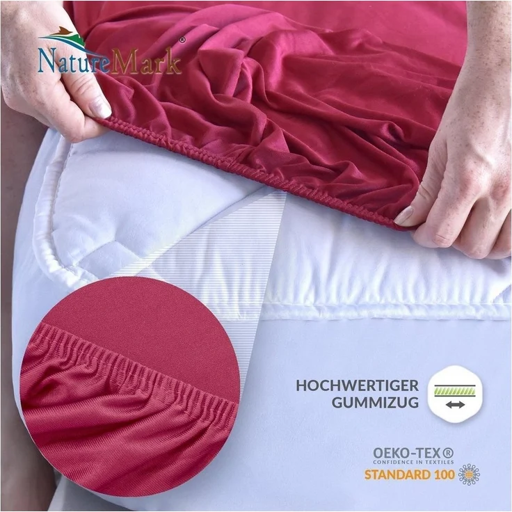 NatureMark Spannbettlaken Mikrofaser Spannbetttuch, Polyester, Gummizug: rundum, viele Größen und Farben Markenware, 200x220 cm, Bordeaux rot – Bild 2