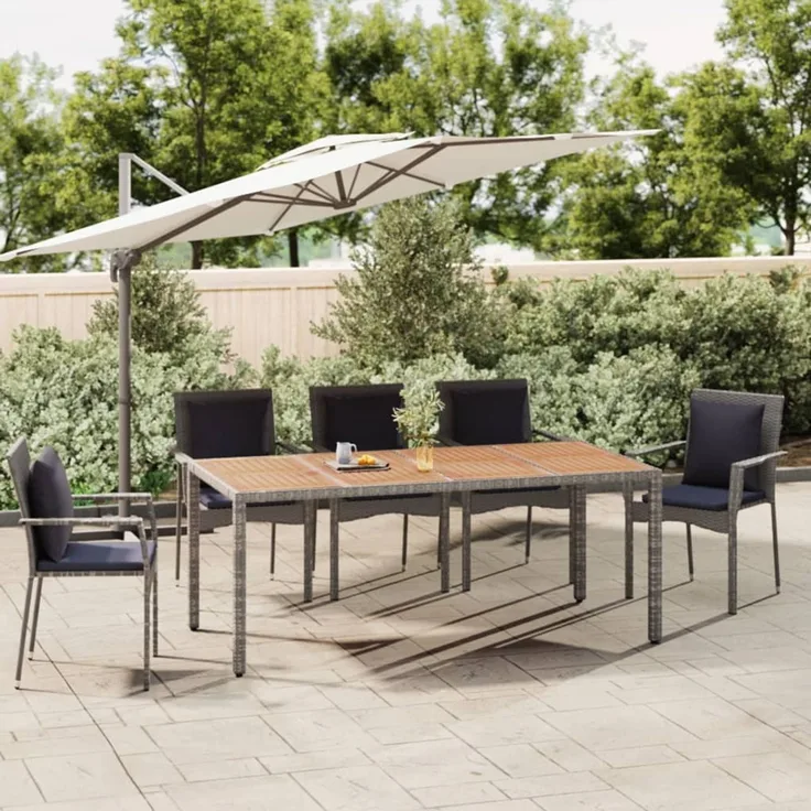 vidaXL Gartentisch 75 x 90 x 190 cm mit Holzplatte Grau Poly Rattan & Massivholz Akazie