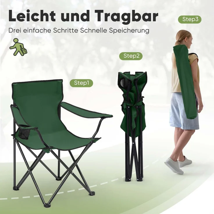 Sunula Campingstuhl Faltbar Anglerstuhl Ultraleicht Faltstuhl mit Armlehnen, mit Getränkehalter, mit Tragetasche, bis max. 100 kg, Grün – Bild 6
