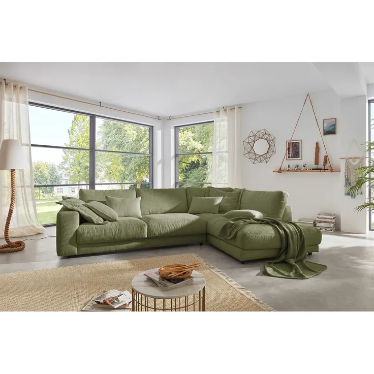 KAWOLA Sofa MADELINE Ecksofa Cord olivgrün Recamiere rechts 86 x 224 x 325 cm