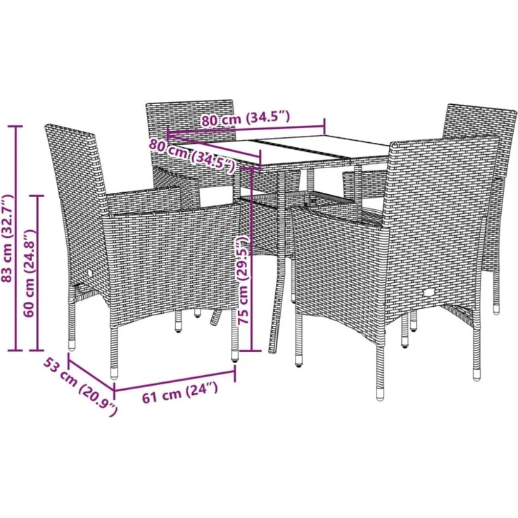 vidaXL 5-tlg. Garten-Essgruppe mit Kissen Grau Poly Rattan und Glas 3278606 – Bild 2