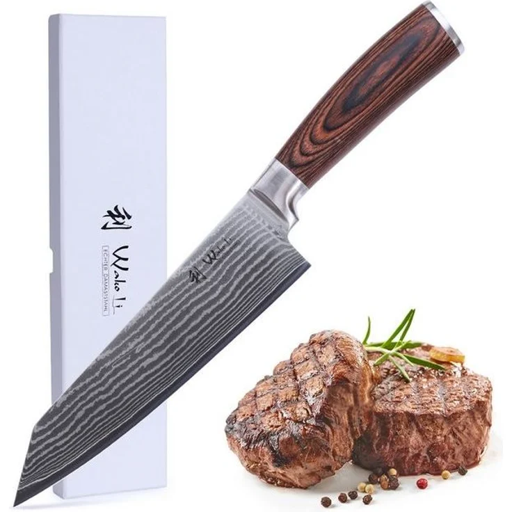 Wakoli Asiamesser EDIB Damast Chefmesser Kiritsuke I Kochmesser Küchenmesser 20cm Klinge, 67 Lagen Damaststahl, VG-10 Stahlkern – Bild 4