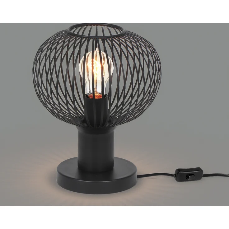 LED Tischleuchte mit Gitter Lampenschirm Schwarz, Höhe 28cm – Bild 3