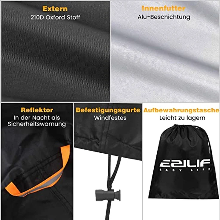 EZILIF Grillabdeckung Wetterfest Kugelgrill Abdeckung 210D Oxford-Stoff Grill Abdeckhaube Rund mit Reflexstreifen Abdeckhaube Gasgrill Grillhaube BBQ Cover für Weber, Brinkmann, Char Broil (Φ79x68 cm) – Bild 6
