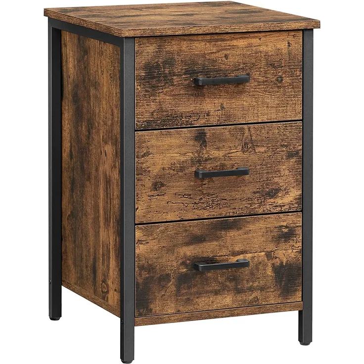 Vasagle Nachttisch mit 3 Schubladen, Industrie-Design, Holzspanplatte vintagebraun-schwarz, 40 x 40 x 60 cm