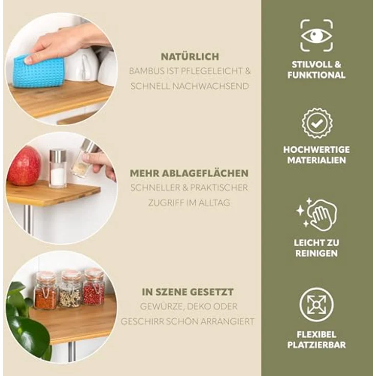 bremermann Küchenregal Bambus-Eckregal, Küchenregal, Material aus Bambusholz und Edelstahl – Bild 5
