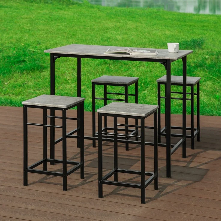 SoBuy OGT11-HG Bartisch-Set mit 4 Hockern, MDF, PVC-Furnier, Grau, 100 x 87 x 60 cm – Bild 10