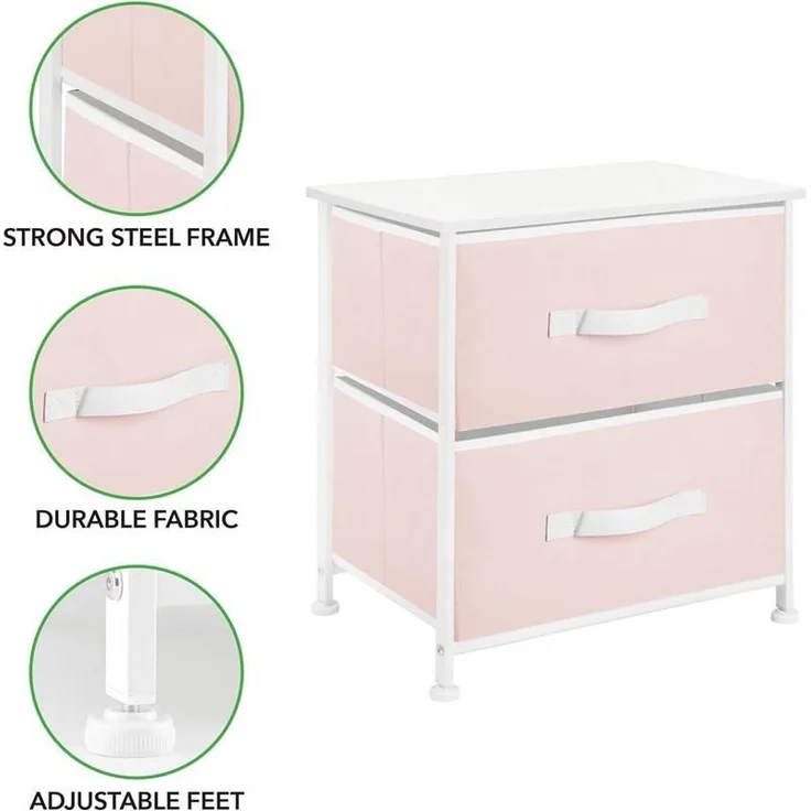 mDesign Nachttisch Kommode Schrank Organizer Stoff Metall MDF Rosa / Weiß – Bild 5