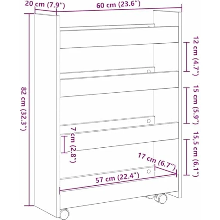 vidaXL Schmaler Aufbewahrungswagen Schwarz Eichen-Optik 869251 – Bild 4
