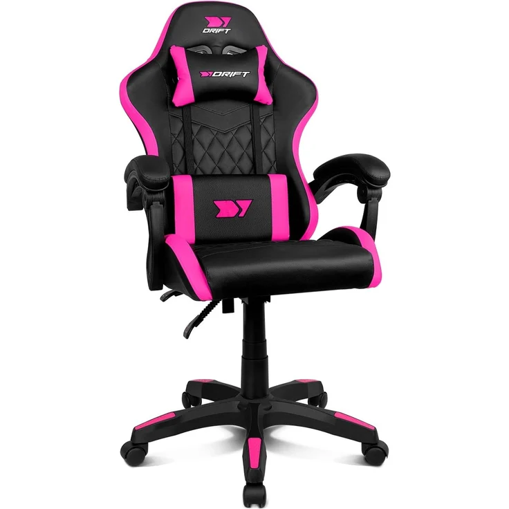 DRIFT GAMING DR35 Professioneller ergonomischer Gaming-Stuhl mit Lendenwirbelstütze und verstellbaren 2D-Armlehnen, 135° neigbar, robuste Basis, leise Rollen, Bezug aus Kunstleder, Schwarz/Fuchsia