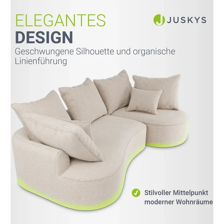 Juskys Sofa Tirano - Bouclé Creme , Ecksofa mit L-Form, mit Rücken- & Dekokissen, 4-Sitzer Eckcouch, Schaumstoff - Ottomane rechts – Bild 3