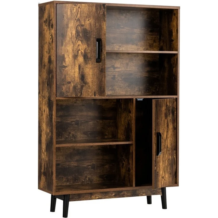 COSTWAY Bücherschrank mit 2 Türen und 4 offene Regale, Bücherregal Holz, Standregal Holzregal Aufbewahrungsregal für Wohnzimmer, Arbeitszimmer 80 x 24 x 120 cm (Kaffee) – Bild 1