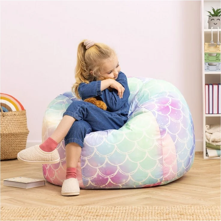 Icon Meerjungfrau Sitzsack Kinder, Webstoff, Sitzsack mit Füllung, Bequemer Kinder Sessel, Kuschelsessel, Lese Sessel, Schlafzimmer, Kinderzimmer, Wohnzimmer – Bild 1
