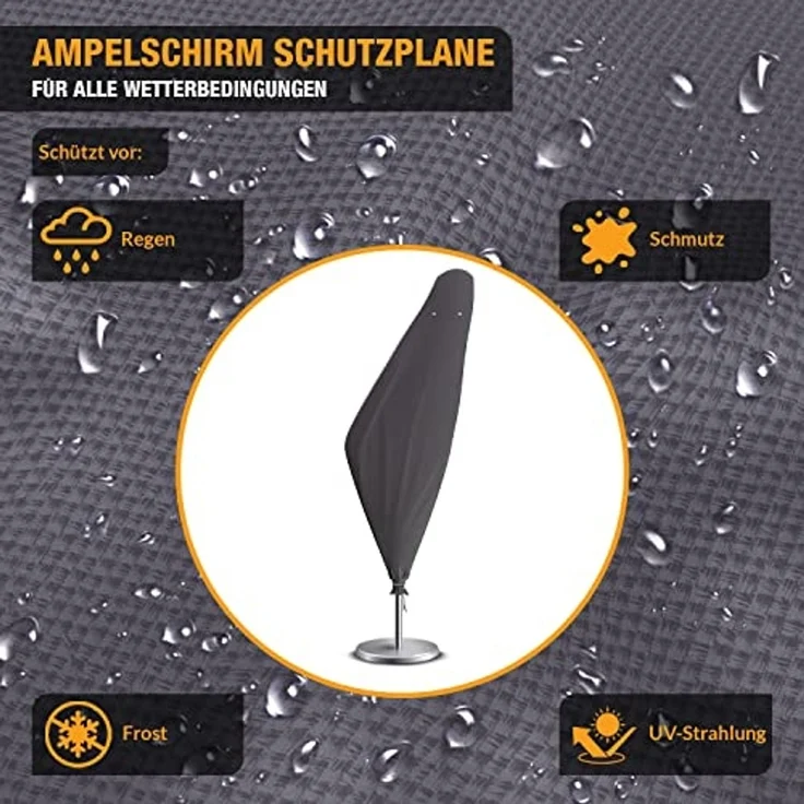 Kronenburg Sonnenschirm-Schutzhülle Ampelschirm - 420D Oxford - bis 500 cm Ø - Wasserdicht - Grau (Schutzhülle), Wetterfester Schutz, Belüftungslöcher gegen Kondensat, Reißfest – Bild 4