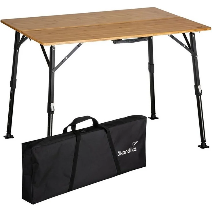Skandika Campingtisch Tobro Bambus Klapptisch, Gartentisch, klappbar, faltbar, Balkontisch, stufenlos höhenverstellbar, 100 kg belastbar, wetterfest, Tragetasche – Bild 1