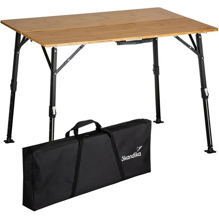 Skandika Campingtisch Tobro Bambus Klapptisch, Gartentisch, klappbar, faltbar, Balkontisch, stufenlos höhenverstellbar, 100 kg belastbar, wetterfest, Tragetasche