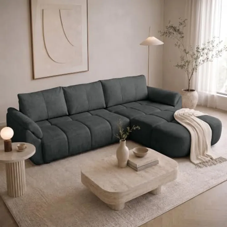 Beautysofa Ecksofa MASSIMO L-Form, dunkelgrau, mit Bettfunktion und Bettkasten, Schlaffläche 140 × 236 cm