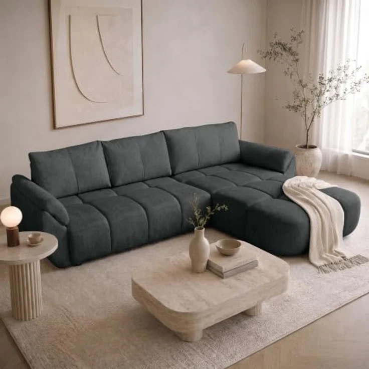 Beautysofa Ecksofa MASSIMO L-Form, dunkelgrau, mit Bettfunktion und Bettkasten, Schlaffläche 140 × 236 cm – Bild 1