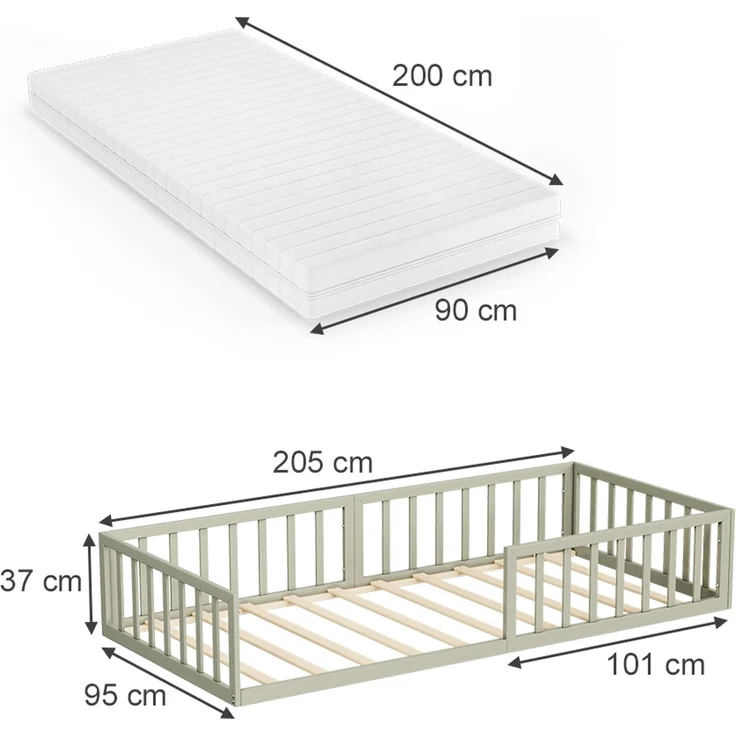 Bodenbett aus Metall Minno Greige 90x200 mit Matratze Vitalispa – Bild 2