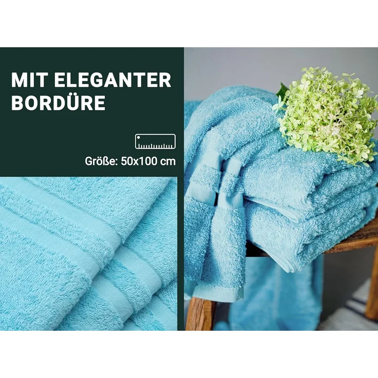 ZOLLNER 10er Set Handtücher, 100% Baumwolle, blau – Bild 4