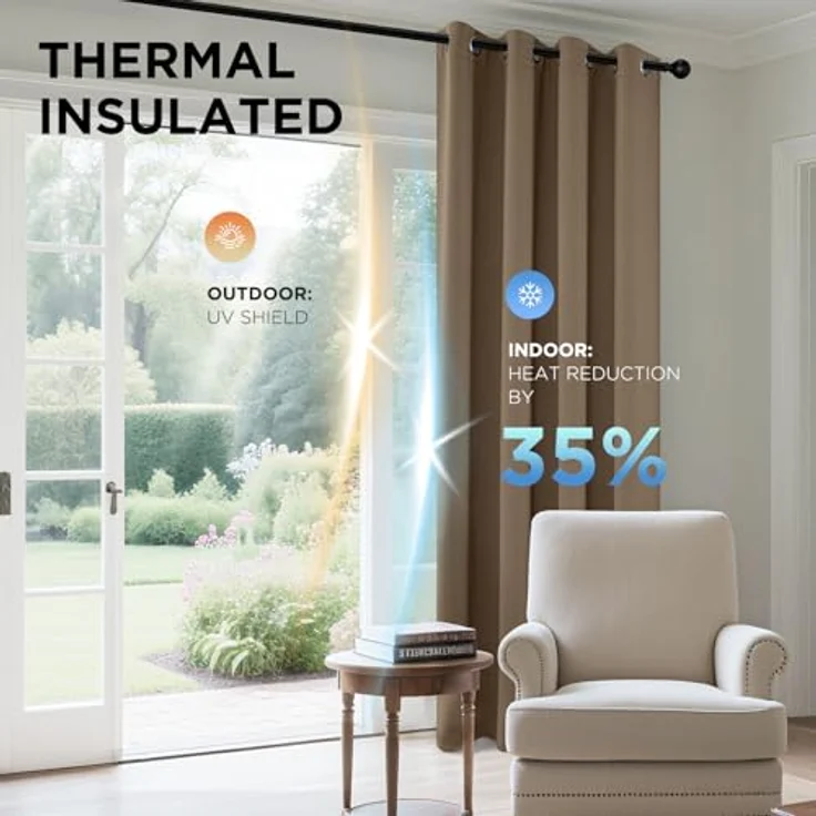 Joydeco Verdunkelungsvorhänge, 2 Paneele, thermische Isolierung, Raumverdunkelung, mit Ösen, für Weihnachten, Wohnzimmer, Schlafzimmer, Fenster, Länge ca. 300 cm – Bild 4