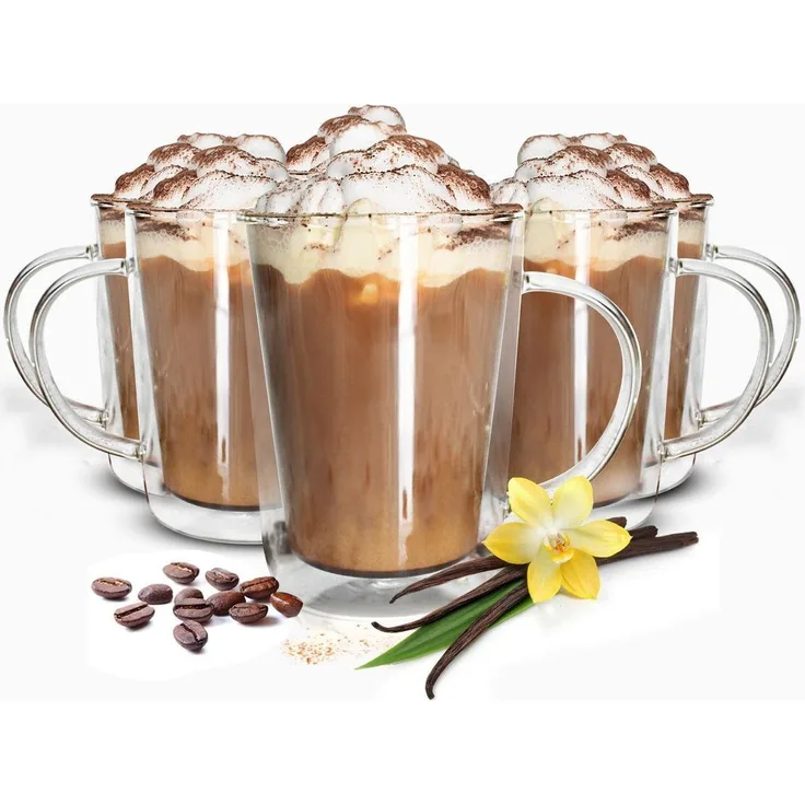 4 Doppelwandige Gläser mit Henkel 360ml Latte Macchiato Trinkglas Kaffeegläser