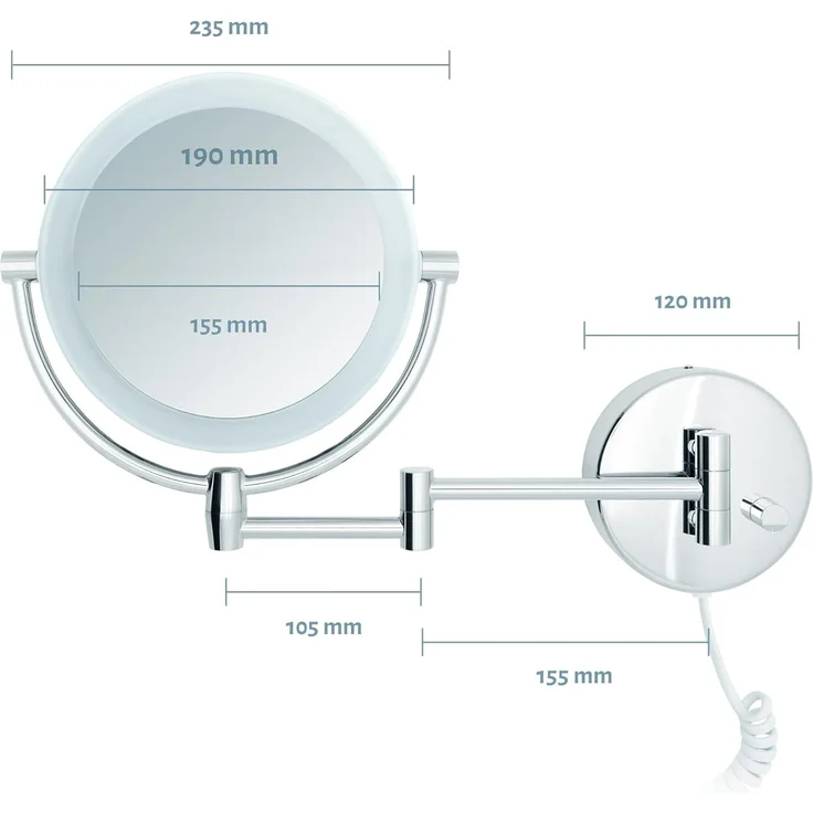 Libaro Kosmetikspiegel mit Beleuchtung MODENA LED Schminkspiegel 5-fach 10-fach Vergrößerung, LED Wandmontage, Vergrößerungsspiegel 2-seitig, 360° drehbar, dimmbar – Bild 4