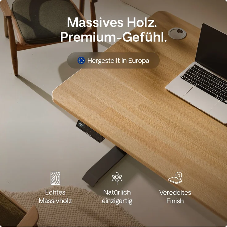 Desktronic HomePro Elektrisch höhenverstellbarer Schreibtisch 160x80cm Massive Eiche/Schwarz mit Memory-Funktion, Anti-Kollisions Technologie, USB-A und USB-C-Ladeanschlüssen – Bild 8