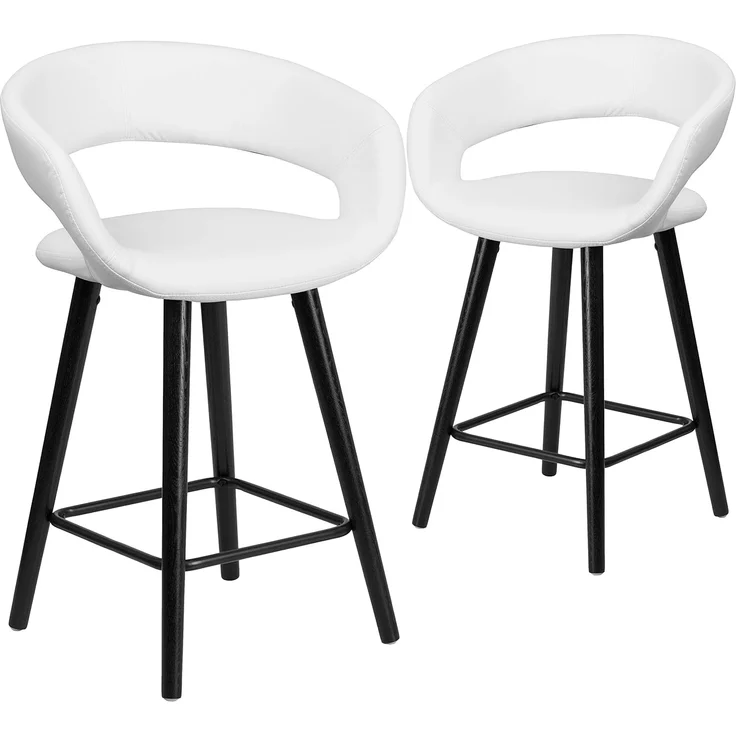 Flash Furniture Brynn Serie Hocker, modern, Cappuccino-Holz, 61 cm, Weiß, Vinyl, 2 Stück