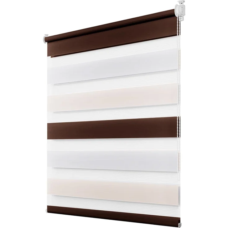 Deswell Doppelrollo Klemmfix ohne Bohren Weiß-beige-braun B105 x H150 cm (Stoffbreite 101cm) Rollos für Fenster ohne Bohren für Fenster mit Lichtdurchlässig & Verdunkelnd/Höhe Stufenlos Verstellbar – Bild 1