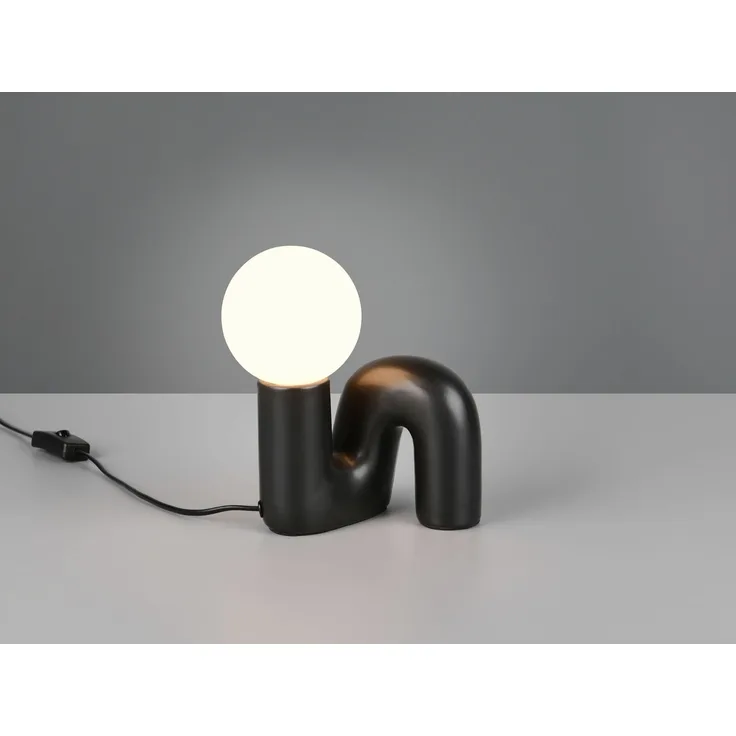 LED Tischlampe Keramik Schwarz, Glas Weiß, Höhe 21,5cm