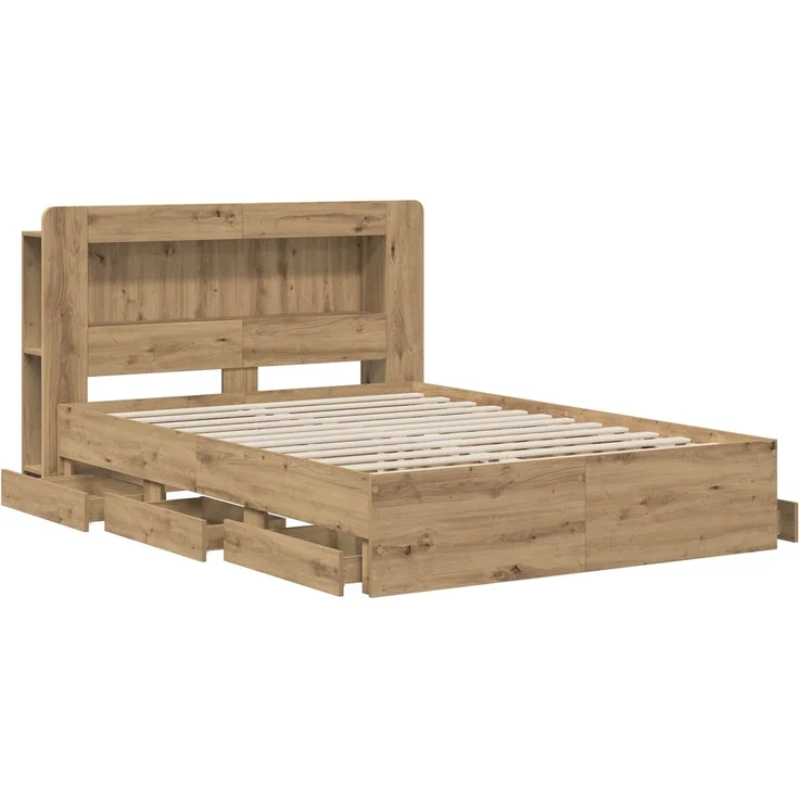 vidaXL Bettgestell mit Stauraum und Kopfteil Artisan-Eiche 3445801 – Bild 3