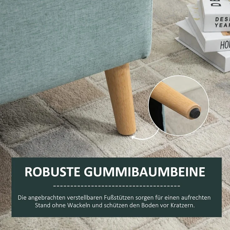 HOMCOM Sitzbank Polsterbank mit Stauraum (Aufbewahrungsbank, 1-St, Bettbank), Gummiholz Hellgrün 110 x 39 x 45 cm – Bild 5
