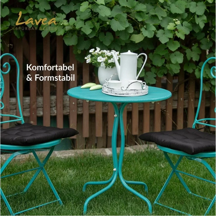 Lavea Stuhlkissen MONACO - weich gepolsterten Sitzkissen Set (4er & 8er), 40x40x3 cm, mit Stoffbändern, Indoor & Outdoor, für Garten & Balkon – Bild 1