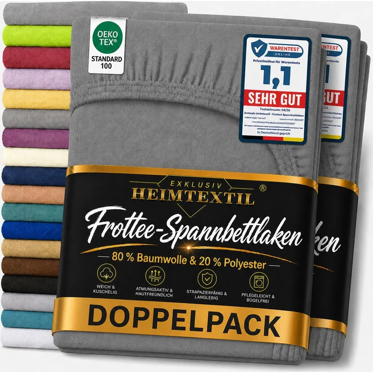Frottee Spannbettlaken Doppelpack 200 x 220 cm Anthrazit – Bild 1