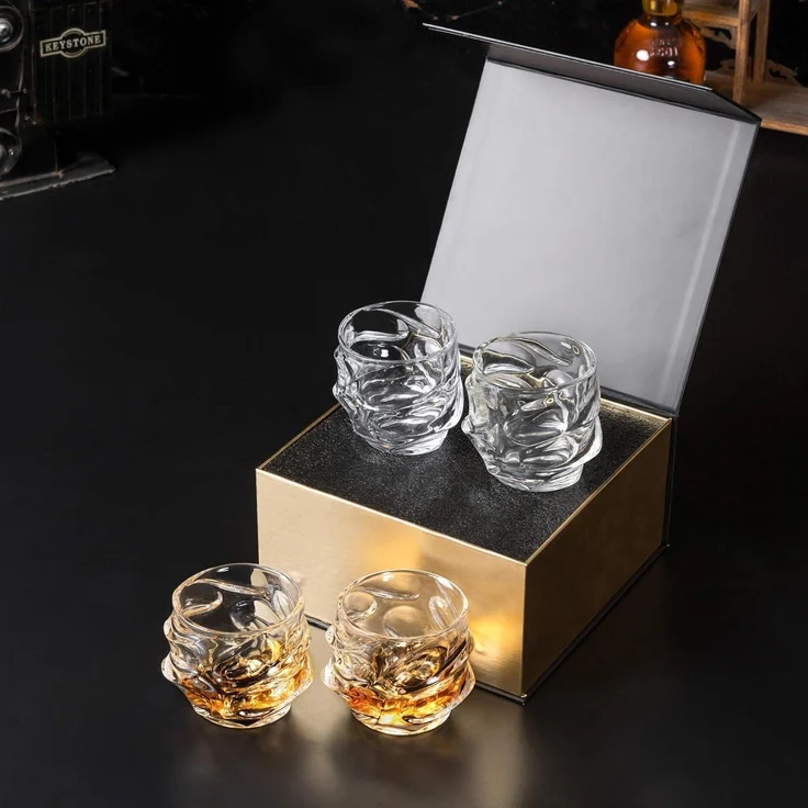 4-teiliges Bleifrei Kristall Whisky Gläser Set 320ml Luxus Geschenk – Bild 2