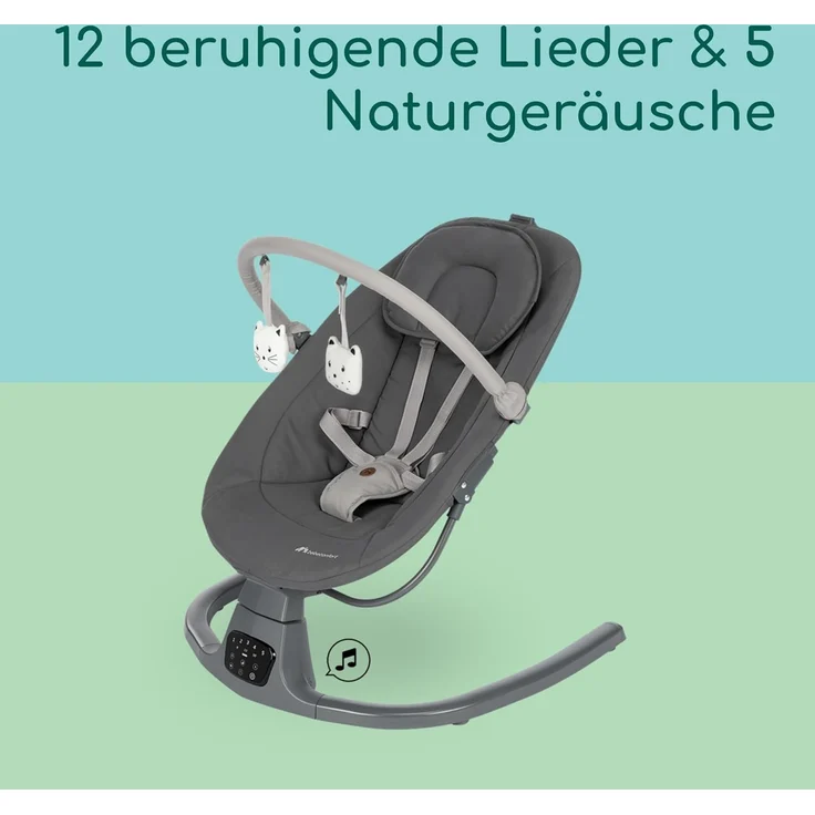Bebeconfort Jolana, Babywippe elektrisch, 0–6 Mon (9 kg), automatische Bewegungserkennung, 12 beruhigende Lieder, 5 Naturgeräusche, verstellbare Rückenlehne, 2 Liegepositionen, Tinted Graphite – Bild 5