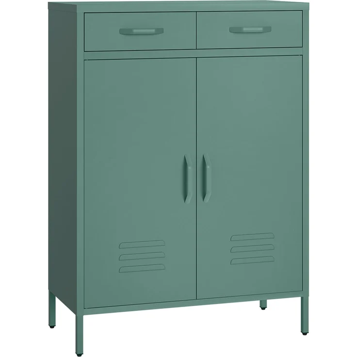 skølm 'Atria' Metallkommode, dunkelgrün, 110x38x80 cm, mit 2 Schubladen und 2 Fächern – Bild 2