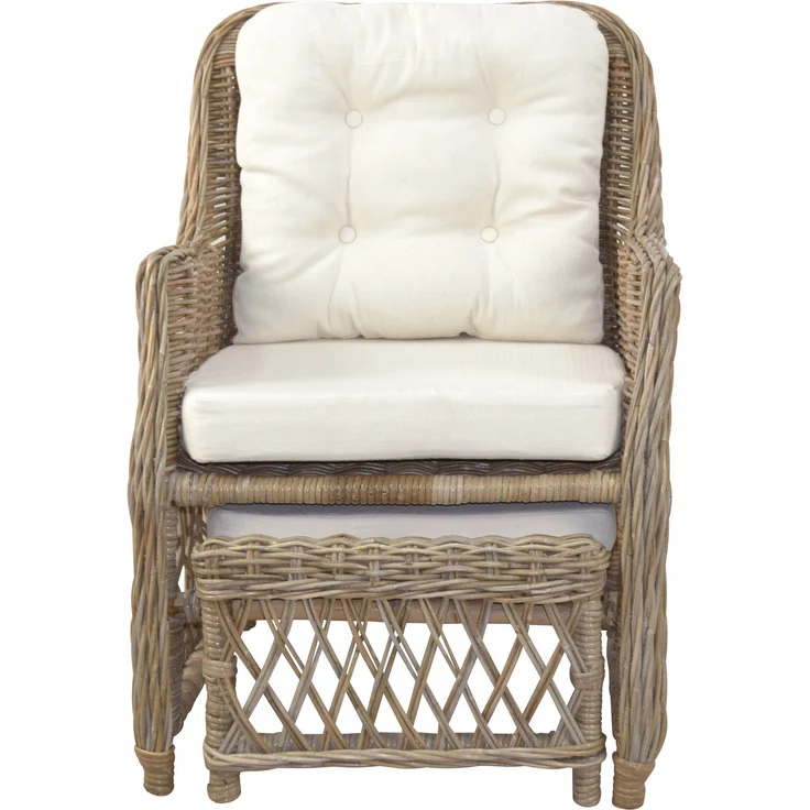 Rattansessel, Relaxsessel mit ausziehbarem Fußteil, handgeflochten, naturgrau – Bild 4
