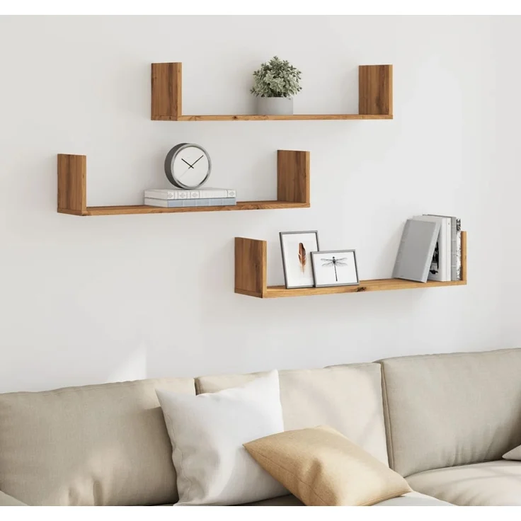 vidaXL Wandregale 3 Stk. Artisan-Eiche 80x18x18 cm Holzwerkstoff 853298 – Bild 1