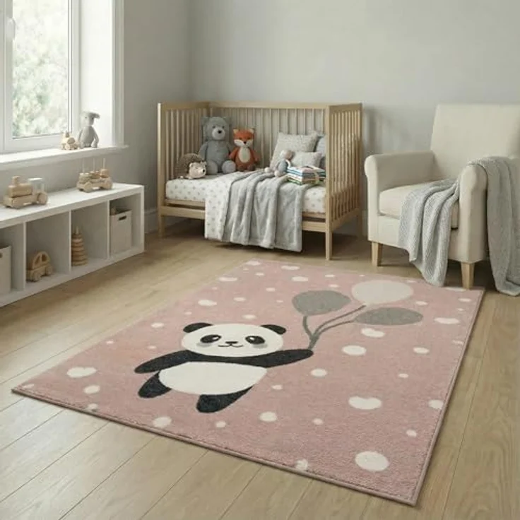 Jimri Kinderteppich Happy Friends Teppich für Kinderzimmer, Kinderteppich Bär Hase Panda, Rechteckig – Bild 2