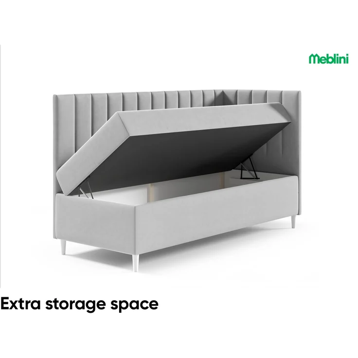 MEBLINI Kinderbett mit Bettkasten MAYA 3 90x200 Rechts - H3/Beige Samt Gepolstert Einzelbett mit Matratze - Polsterbett mit Stauraum - Bett mit Kopfteil – Stauraumbett – Bild 5